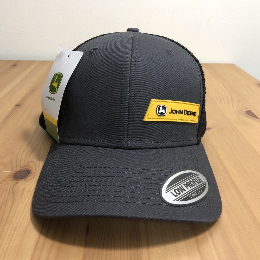 NWT John Deere Snapback Trucker Hat Men's One Size Gray Black Low Profile Mesh